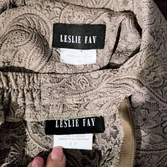 Leslie Fay Neutral Paisley & Floral Ruffled Sleeve Feminine Skirt Suit - Picture 7 of 7